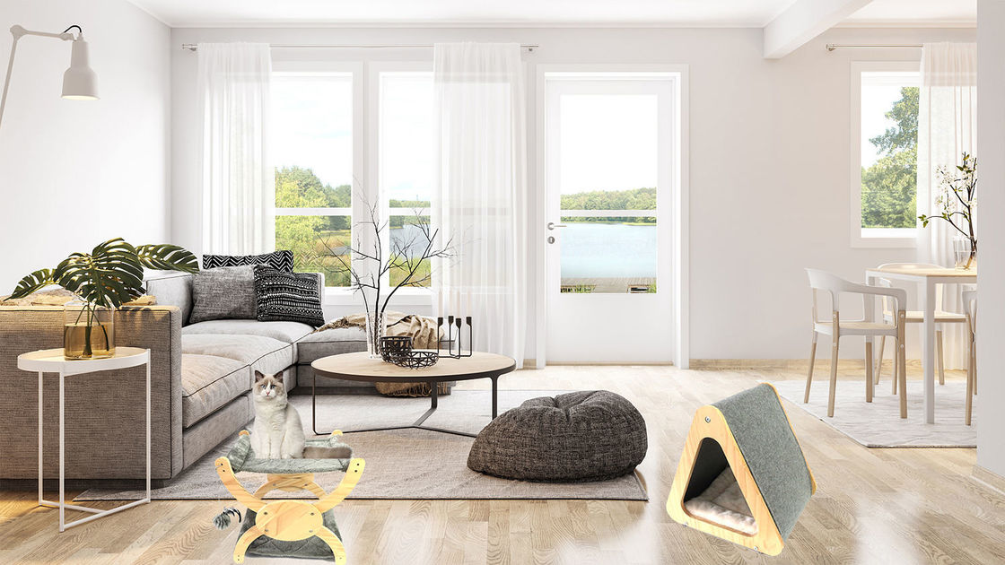 CARB ไม้แมวเป็นมิตรกับเฟอร์นิเจอร์เตียงบ้านแมวพับได้สำหรับการเกาถ้ำสักหลาด